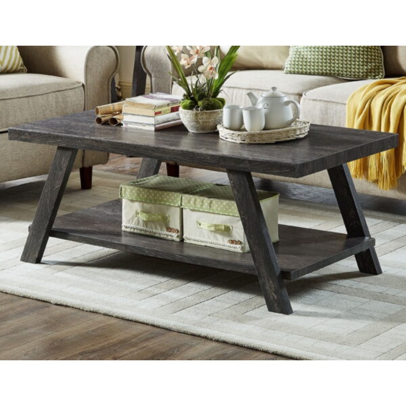 Athens Contemporary Wood Shelf Coffee Table, Charcoal | Bigbigmart.com