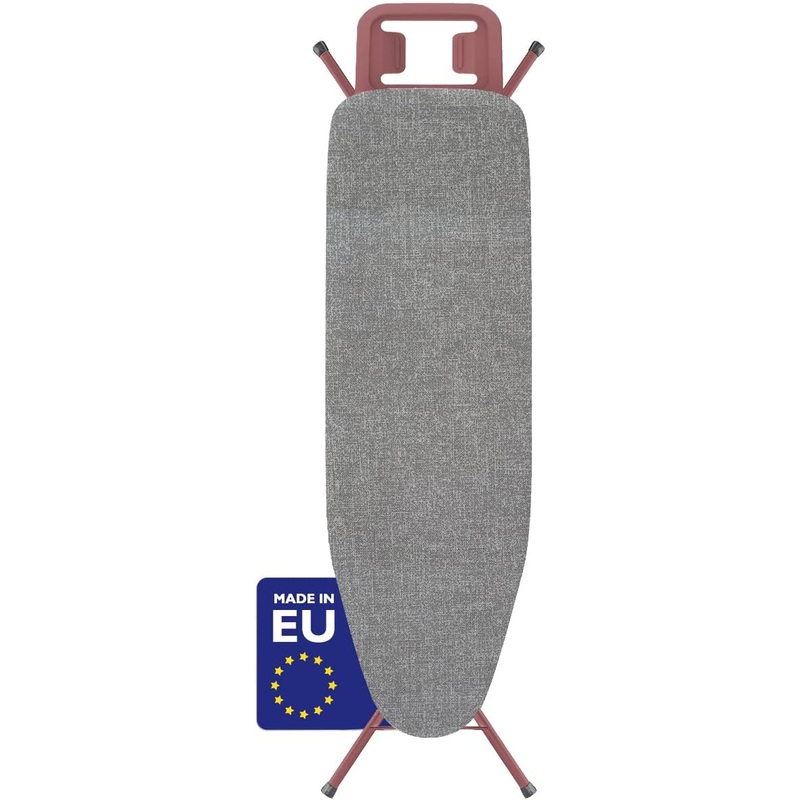 Bartnelli Classic Ironing Board | Made in Europe | Premium Iron Board with 4 Layered Cover & Pad, Height Adjustable up to 36 Features A Safety Iron Rest, 4 Steel Legs (43×14) (Rose/Gray) | Bigbigmart.com