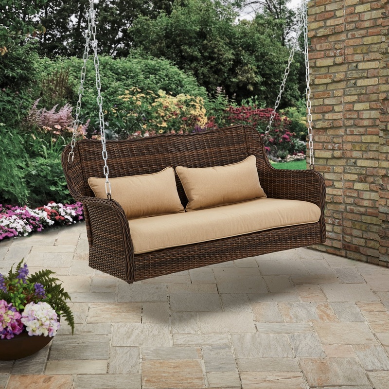 Better Homes & Gardens Camrose Farmhouse 2 Person Wicker Porch Swing – Dark Brown | Bigbigmart.com