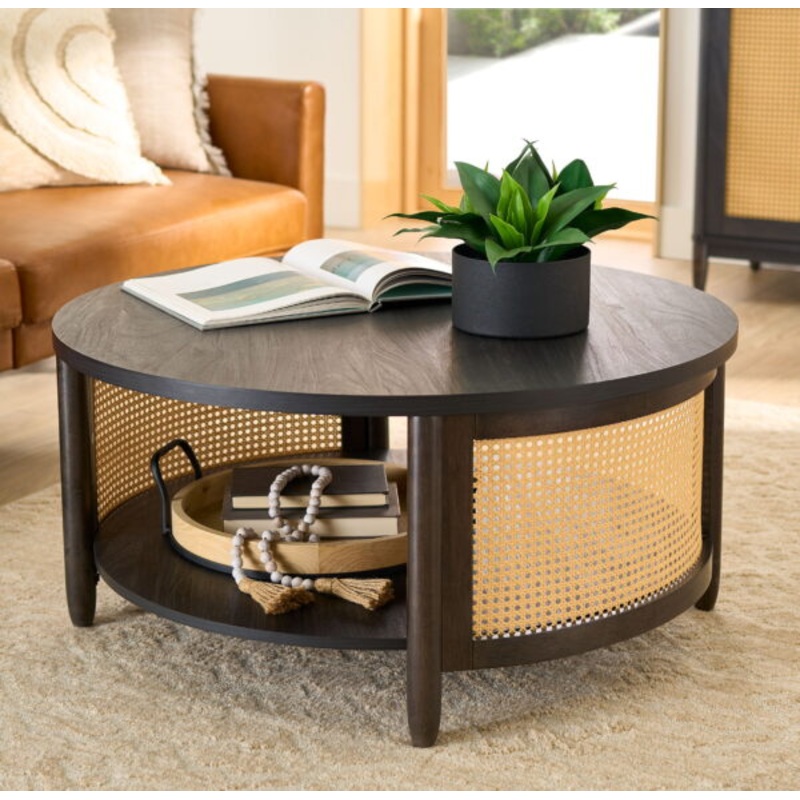 Better Homes & Gardens Springwood Caning Coffee Table, Charcoal Finish | Bigbigmart.com