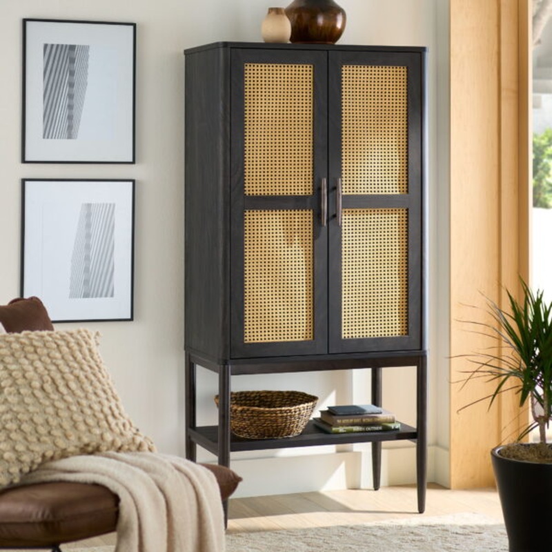 Better Homes & Gardens Springwood Caning Storage Cabinet, Charcoal Finish | Bigbigmart.com