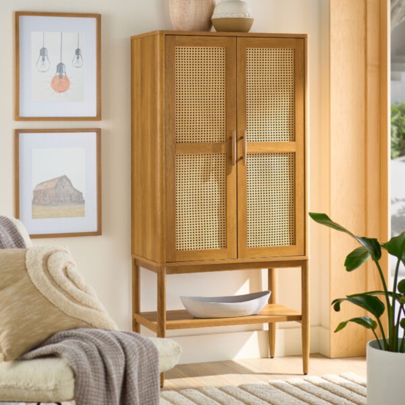 Better Homes & Gardens Springwood Caning Storage Cabinet, Light Honey Finish | Bigbigmart.com