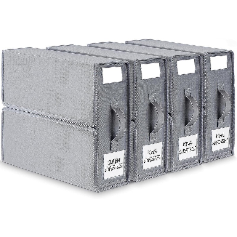BIKTIC SheetCube Bed Sheet Organizers and Storage,4 Pack Sheet Folder Organizer (Queen or King Size), Linen Closet Organizer for Bedding Sheets,Duvet Covers and Pillow cases,Grey | Bigbigmart.com