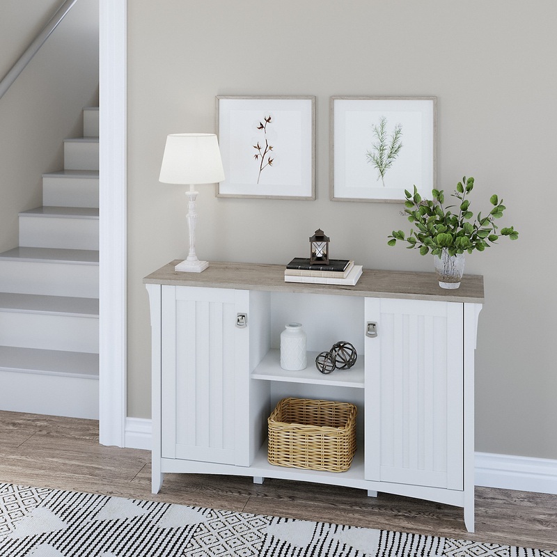 Bush Furniture Salinas Accent Storage Cabinet with Doors, Pure White & Shiplap Gray | Bigbigmart.com