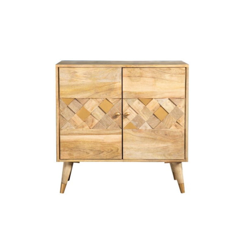 Checkered Pattern 2-door Accent Cabinet Natural | Bigbigmart.com