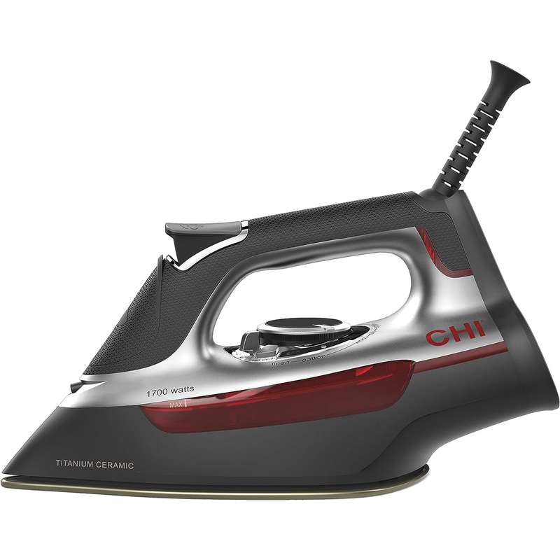 CHI Steam Iron With Retractable Cord, Titanium Infused Ceramic Soleplate & Over 400 Steam Holes, Professional Grade, Black Chrome (13109) | Bigbigmart.com
