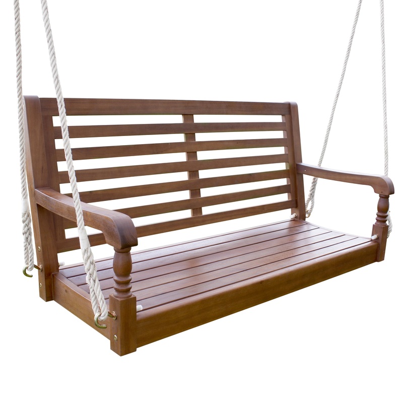 Contemporary Home Living Hanging Acacia Wood Porch Swing – Natural Brown | Bigbigmart.com