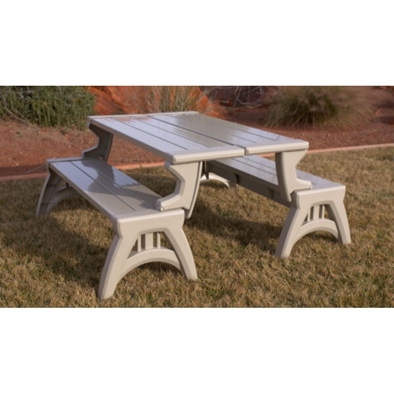Convert a Bench 60 Outdoor / Vinyl Patio Bench Picnic Table, Adobe, Generation II | Bigbigmart.com