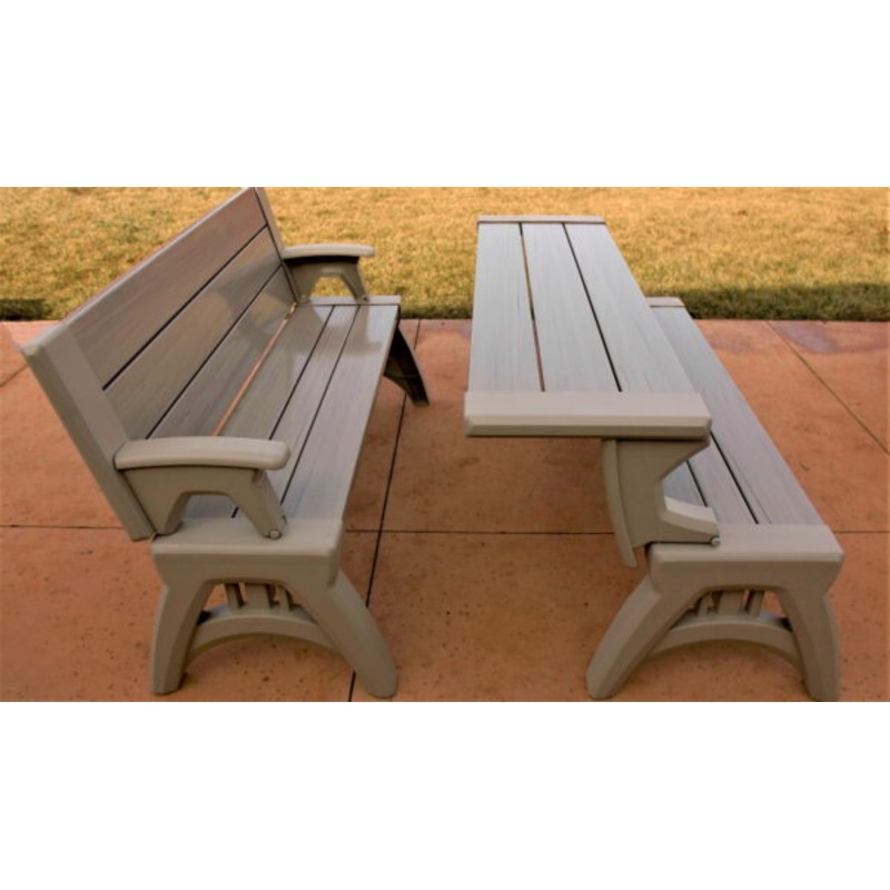 Convert a Bench 60 Outdoor / Vinyl Patio Bench Picnic Table, Driftwood, Generation II | Bigbigmart.com