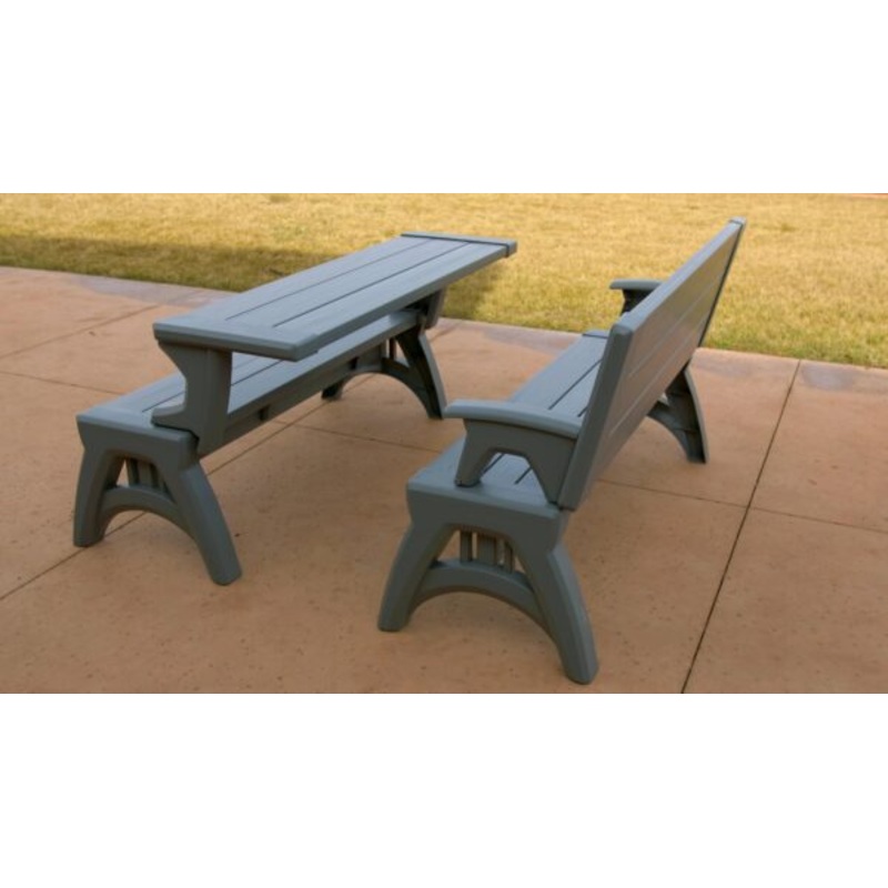 Convert a Bench 60 Outdoor / Vinyl Patio Bench Picnic Table, Platinum Gray, Generation II | Bigbigmart.com
