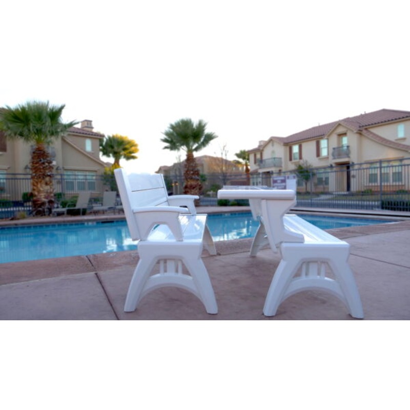 Convert a Bench 60 Outdoor / Vinyl Patio Bench Picnic Table, White, Generation II | Bigbigmart.com