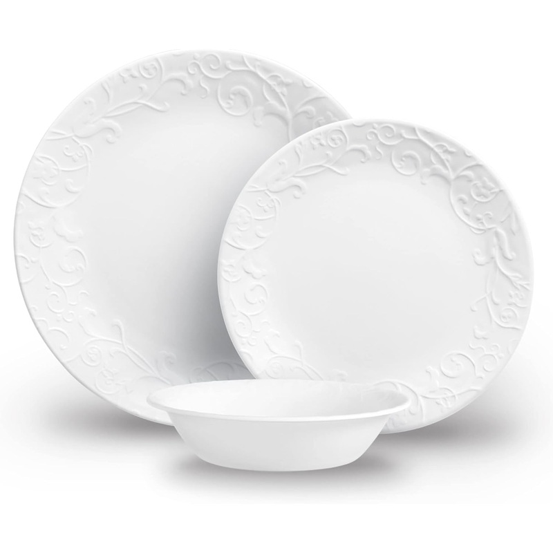 Corelle Dinnerware Set (12pc Set, Bella Faenza)-Dinner Set for 4, Includes 4 x: Plates, Side Plates & Bowls, 3 X More Durable, Half The Space & Weight of Ceramic, up to 80% Recycled Glass (1146912) | Bigbigmart.com