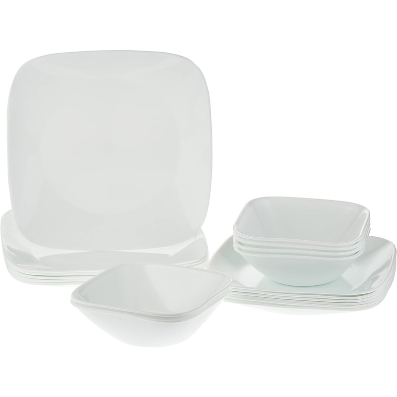 Corelle Square Pure White 18-Piece Dinnerware Set, Service for 6 | Bigbigmart.com