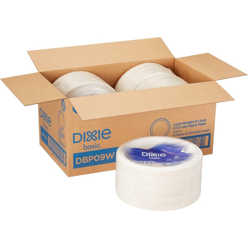 Dixie Basic 8.5 Light-Weight Paper Plates by GP PRO (Georgia-Pacific), White, DBP09W, 500 Count (125 Plates Per Pack, 4 Packs Per Case) | Bigbigmart.com
