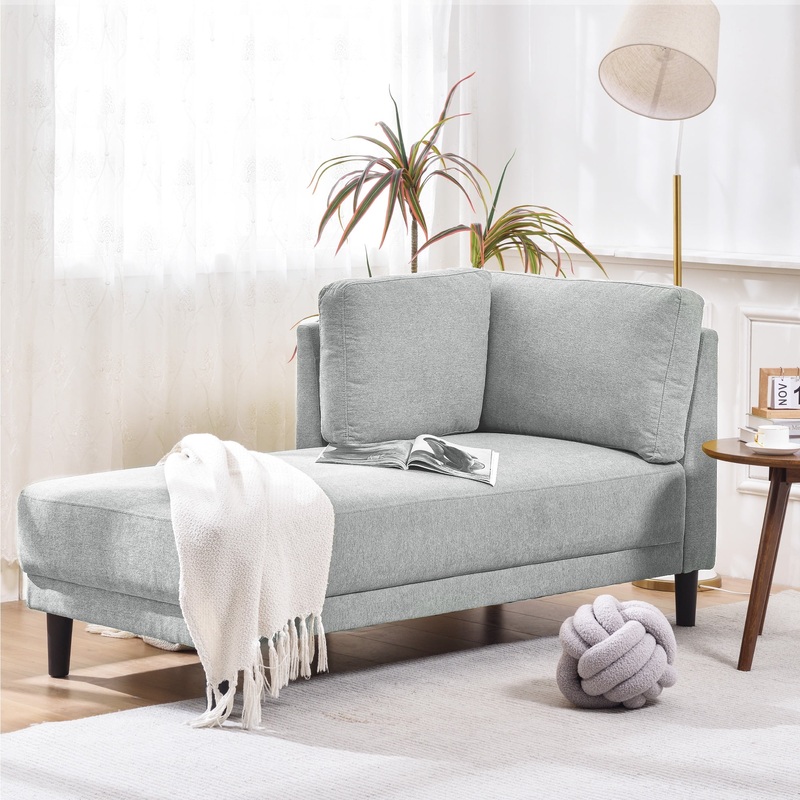 Euroco Modern Fabric Corner Lounge Chair 65, Upholstered Chaise Lounge for Living Room, Bedroom, Office, Apartment, Gray | Bigbigmart.com
