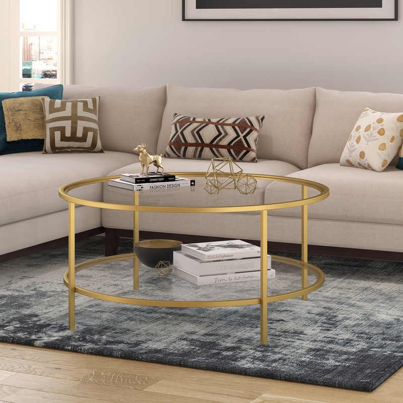 Evelyn&Zoe Contemporary Metal Coffee Table with Glass Shelf | Bigbigmart.com