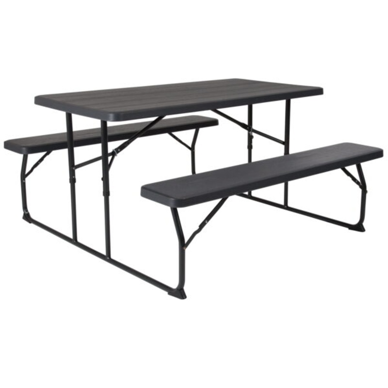 Flash Furniture Insta-Fold Charcoal Wood Grain Folding Picnic Table and Benches – 4.5 Foot Folding Table | Bigbigmart.com