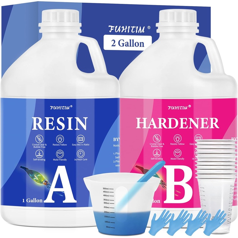 FUHITIM Epoxy Resin 2 Gallon – Crystal Clear Epoxy Resin Kit – Self-Leveling, High-Glossy, No Yellowing, No Bubbles Casting Resin Perfect for Crafts, Table Tops, DIY 1:1 Ratio | Bigbigmart.com