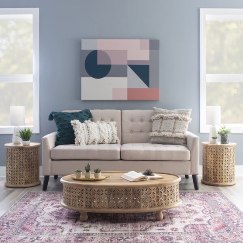 Kacey Carved Wood Oval Coffee Table, Natural | Bigbigmart.com