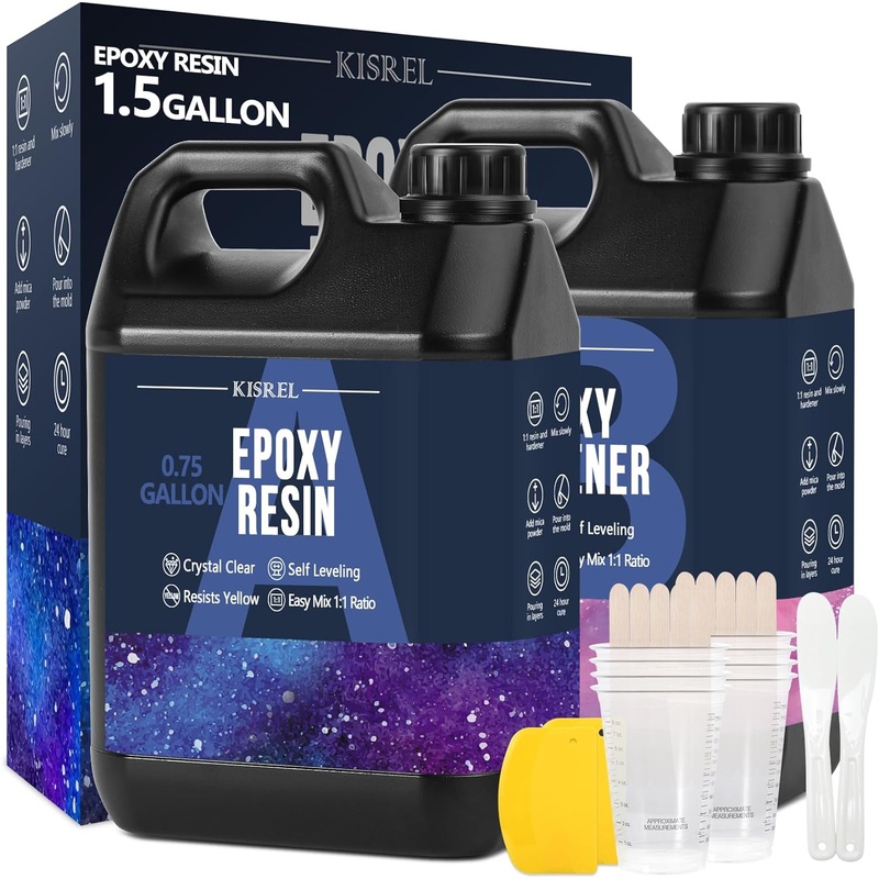 KISREL Epoxy Resin 1.5Gallon – Crystal Clear Epoxy Resin Kit – No Yellowing No Bubble Art Resin Casting Resin for Art Crafts, Jewelry Making, Wood & Resin Molds(0.75Gallon x 2) | Bigbigmart.com