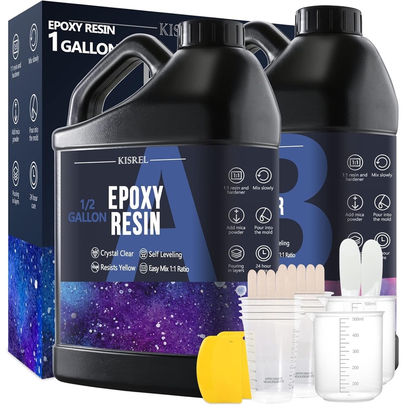 KISREL Epoxy Resin 1Gallon – Crystal Clear Epoxy Resin Kit – No Yellowing No Bubble Art Resin Casting Resin for Art Crafts, Jewelry Making, Wood & Resin Molds(1/2 Gallon x 2) | Bigbigmart.com