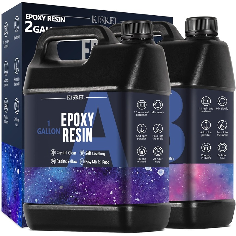KISREL Epoxy Resin 2Gallon – Crystal Clear Epoxy Resin Kit – No Yellowing No Bubble Art Resin Casting Resin for Art Crafts, Jewelry Making, Wood & Resin Molds(1 Gallon x 2) | Bigbigmart.com