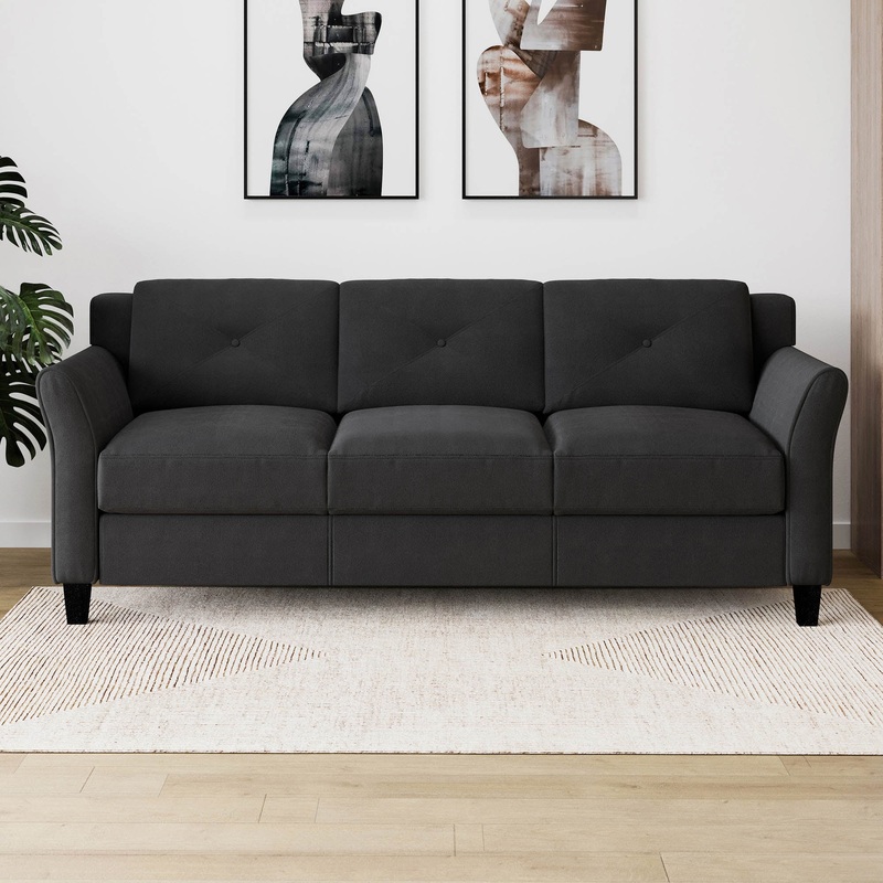 Lifestyle Solutions Taryn Sofa with Curved Arms, Black Upholstery | Bigbigmart.com