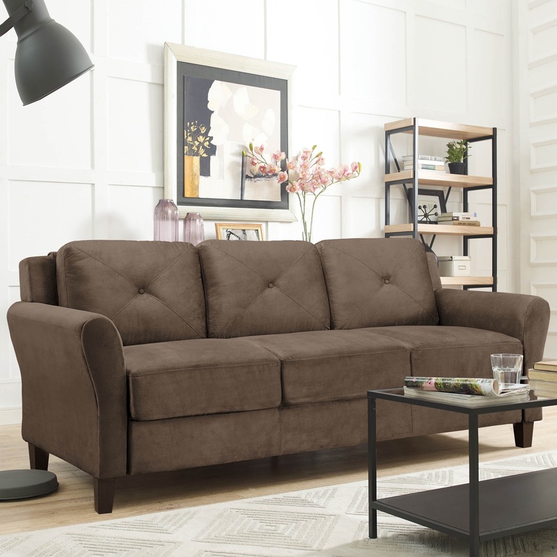 Lifestyle Solutions Taryn Sofa with Rolled Arms, Brown Fabric | Bigbigmart.com