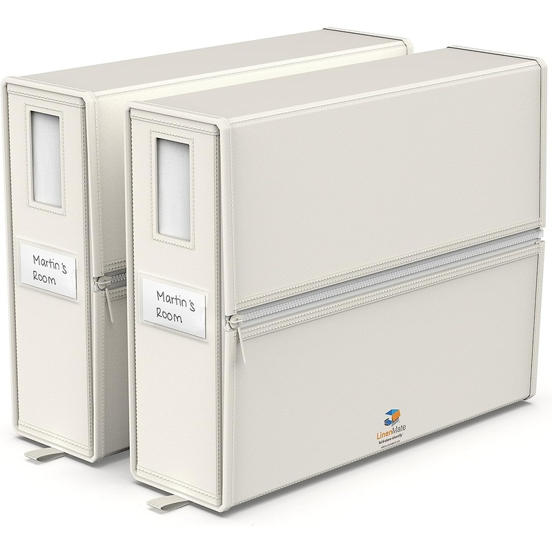 LINENMATE Queen/King Size (Ivory 2-Pack) – The Original 2-Pack Storage Container, Foldable Bedding Organizer, Linen Fabric Storage Bins for Bed Sheets, Duvet Covers and Pillowcases, Storage Boxes | Bigbigmart.com