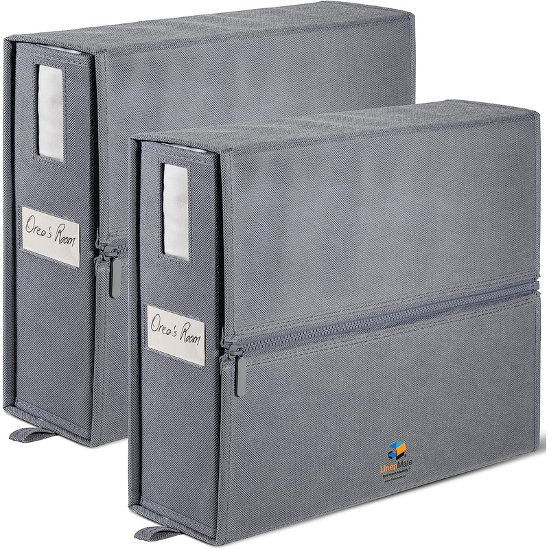 LINENMATE Twin/Full Size (Gray 2-Pack) – The Original 2-Pack Storage Container, Foldable Bedding Organizer, Linen Fabric Storage Bins for Bed Sheets, Duvet Covers and Pillowcases, Storage Boxes | Bigbigmart.com