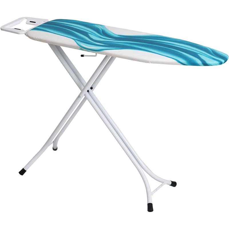 Mabel Home Adjustable Height, Deluxe, 4-Leg, Ironing Board, Extra Cover, Blue/White Patterned | Bigbigmart.com