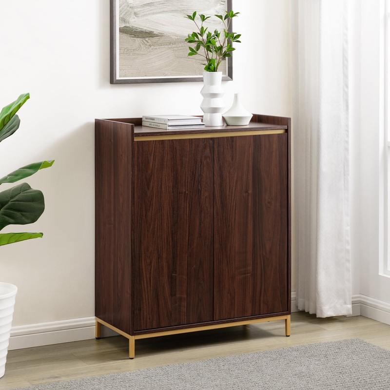 Manor Park Contemporary Gallery-Top 2-Door Accent Cabinet, Dark Walnut | Bigbigmart.com