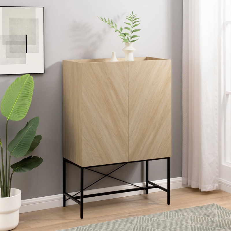 Manor Park Contemporary Inset-Top 2-Door Accent Cabinet, Coastal Oak | Bigbigmart.com