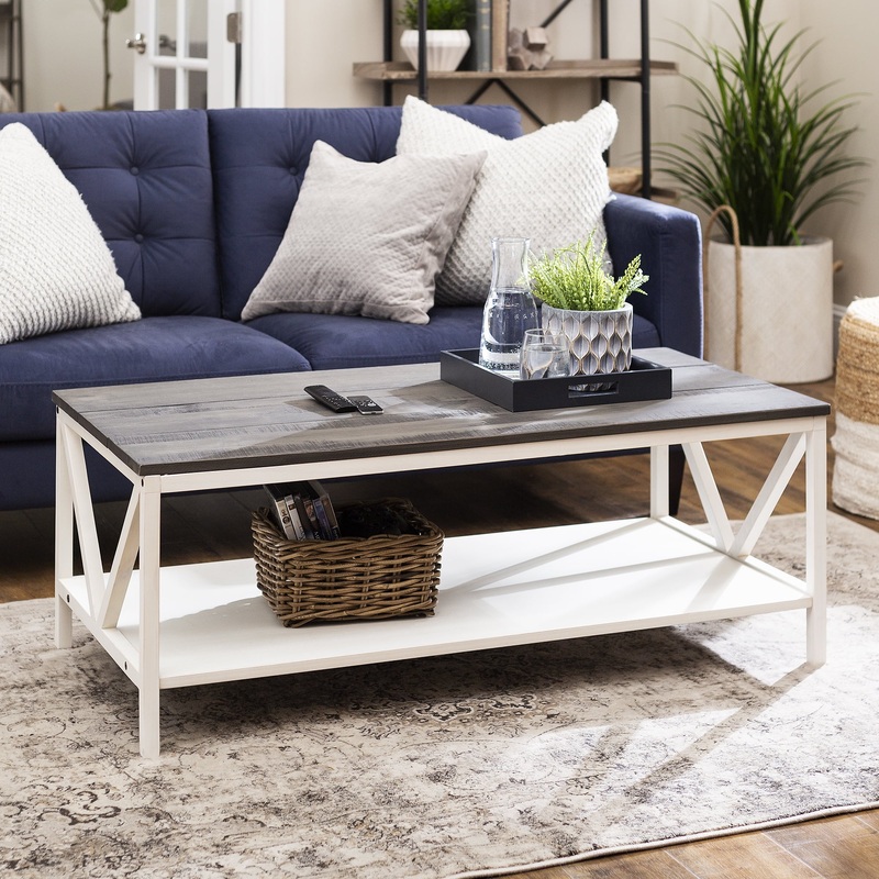 Manor Park Modern Farmhouse Distressed Coffee Table, Grey/White Wash | Bigbigmart.com