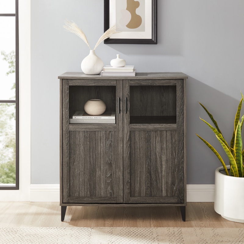 Manor Park Transitional Grooved Door Accent Cabinet, Cerused Ash | Bigbigmart.com