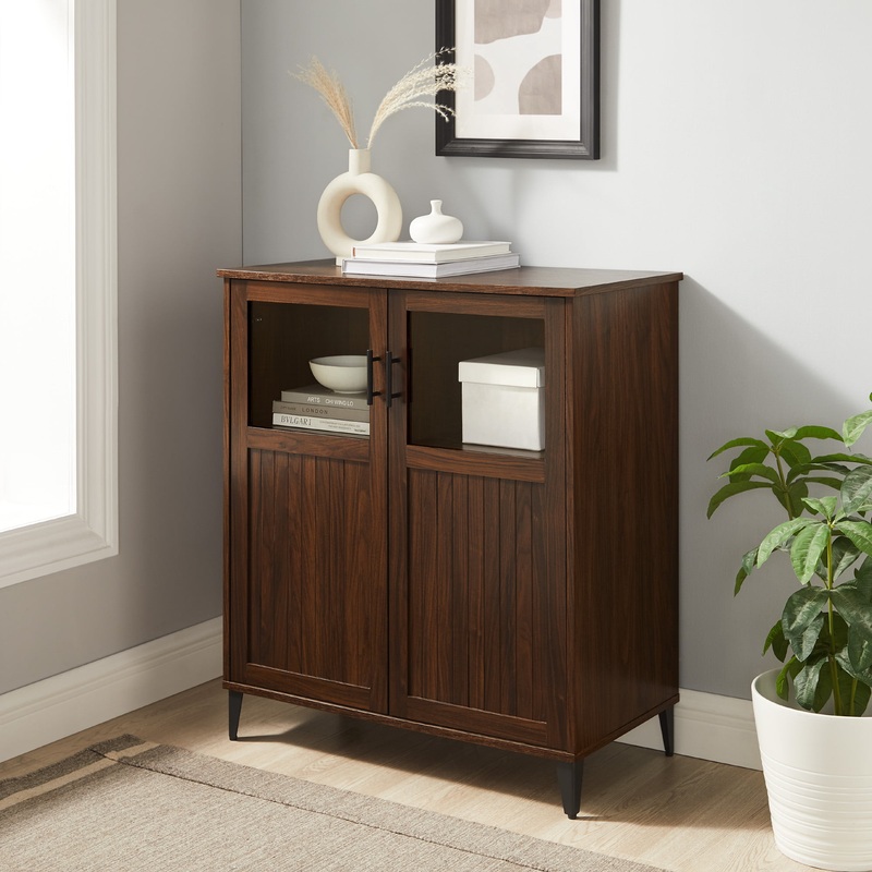 Manor Park Transitional Grooved Door Accent Cabinet, Dark Walnut | Bigbigmart.com