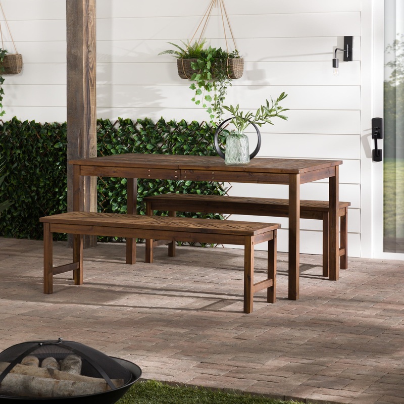 Manor Park Wooden Picnic Table with Umbrella Hole, Brown, Dark Brown | Bigbigmart.com