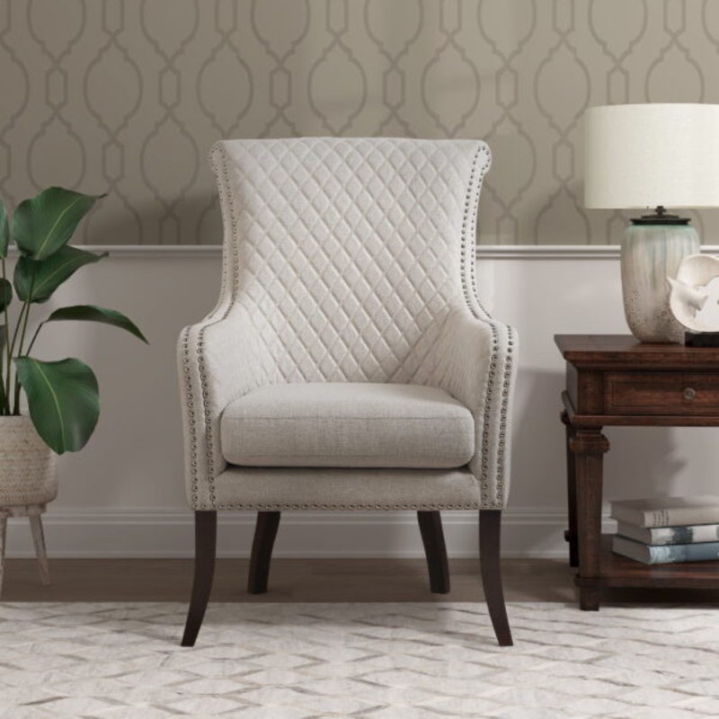 OakvillePark Sauvie Fabric Upholstered Accent Chair, Beige | Bigbigmart.com