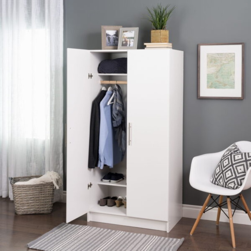 Prepac Elite 2 Door Wardrobe Cabinet, White | Bigbigmart.com
