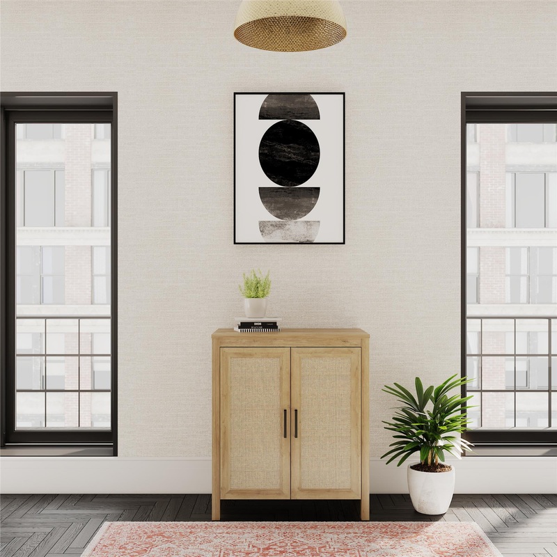 Queer Eye Wimberly 2 Door Accent Cabinet, Natural with Faux Rattan | Bigbigmart.com