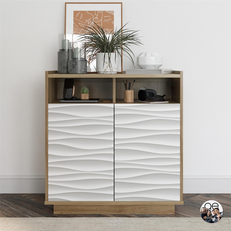 Queer Eye Wynn Accent Cabinet, Natural with Faux Wave Door Fronts | Bigbigmart.com