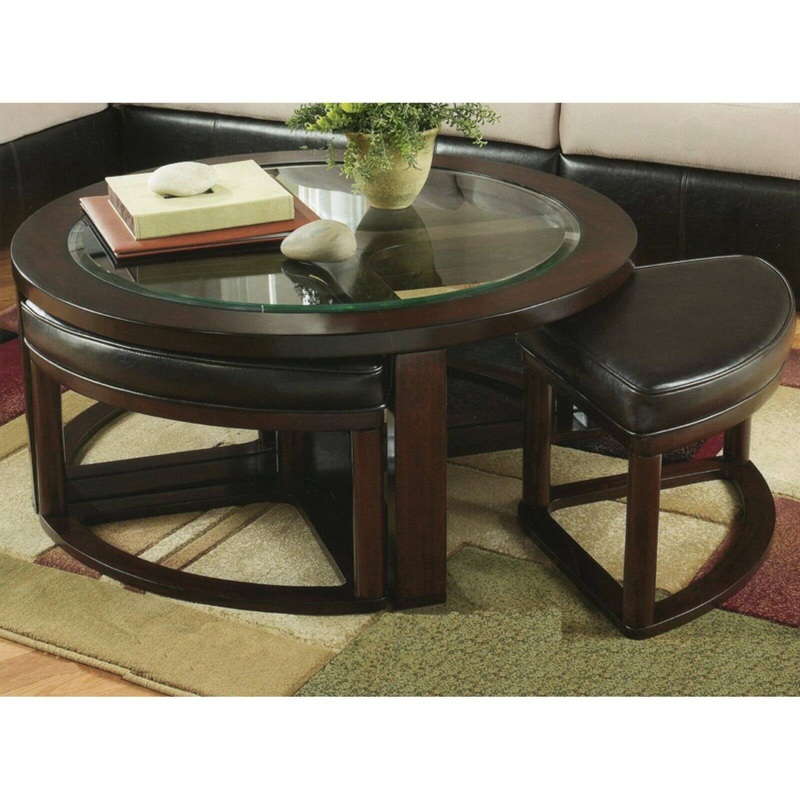 Roundhill Furniture Cylina Round Coffee Cocktail Table with Stools | Bigbigmart.com