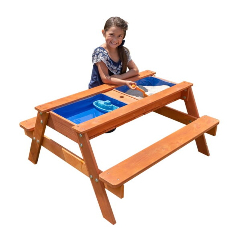 Sportspower Wooden Picnic Table with Sand Play and Water Play and Umbrella Hole (No Umbrella) | Bigbigmart.com