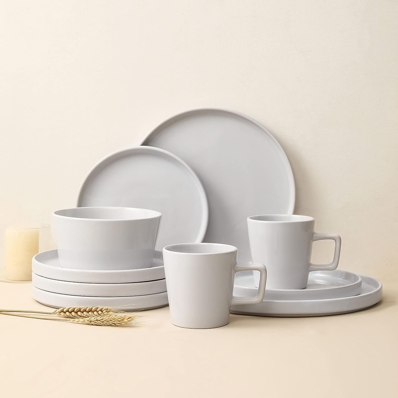 Stone Lain Celina Stoneware 16-Piece Dinnerware Set, White Glossy, Service For 4 | Bigbigmart.com