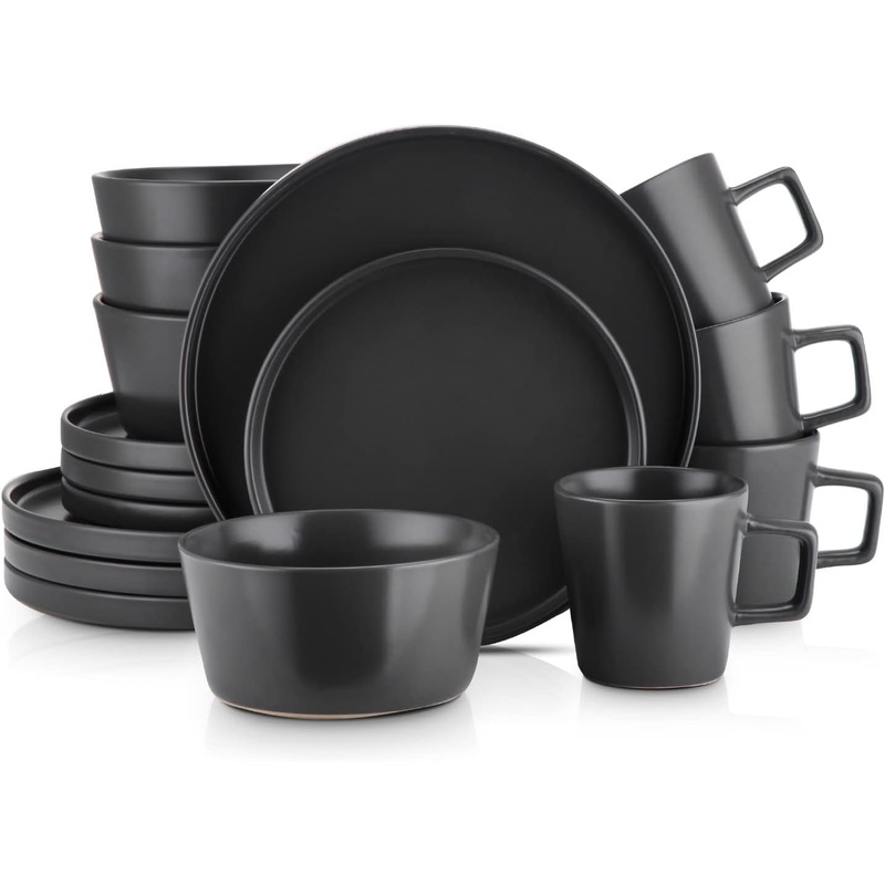 Stone Lain Coupe Dinnerware Set, Service For 4, Black Matte | Bigbigmart.com