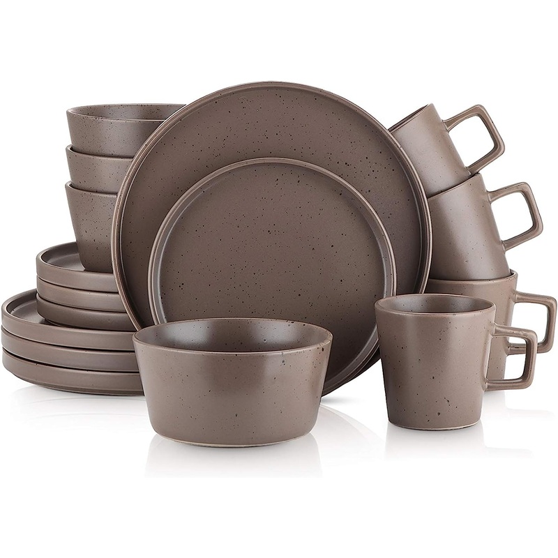 Stone Lain Coupe Dinnerware Set, Service For 4, Matte Brown | Bigbigmart.com