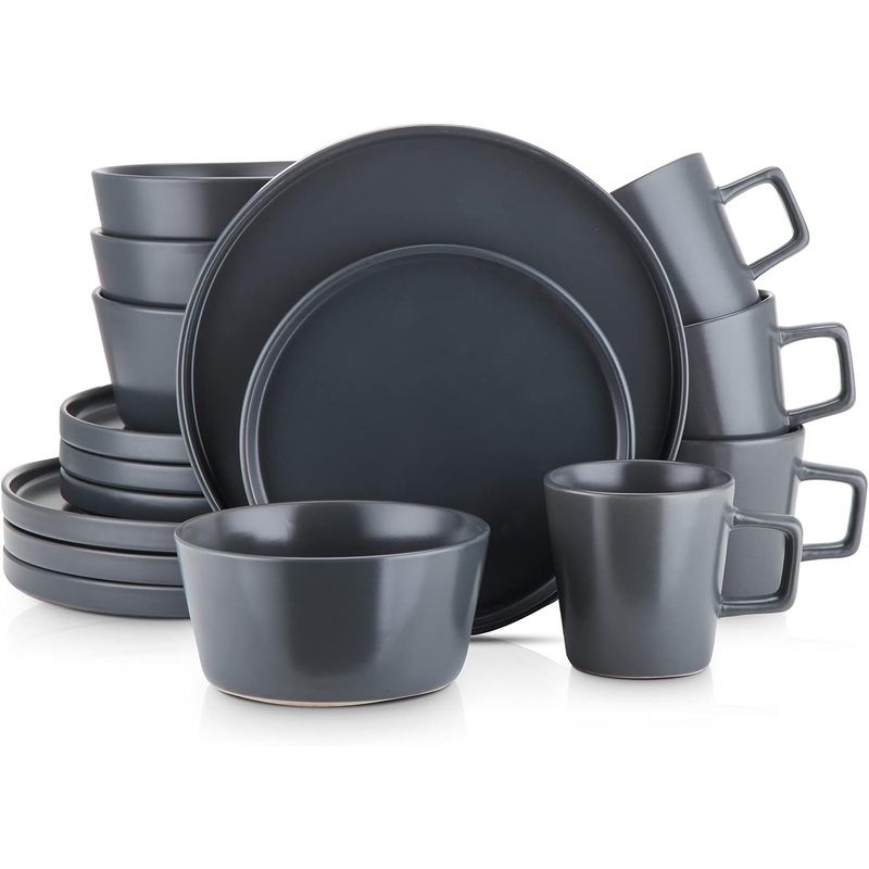 Stone Lain Coupe Stoneware Dinnerware Set, Service for 4, Gray Matte | Bigbigmart.com