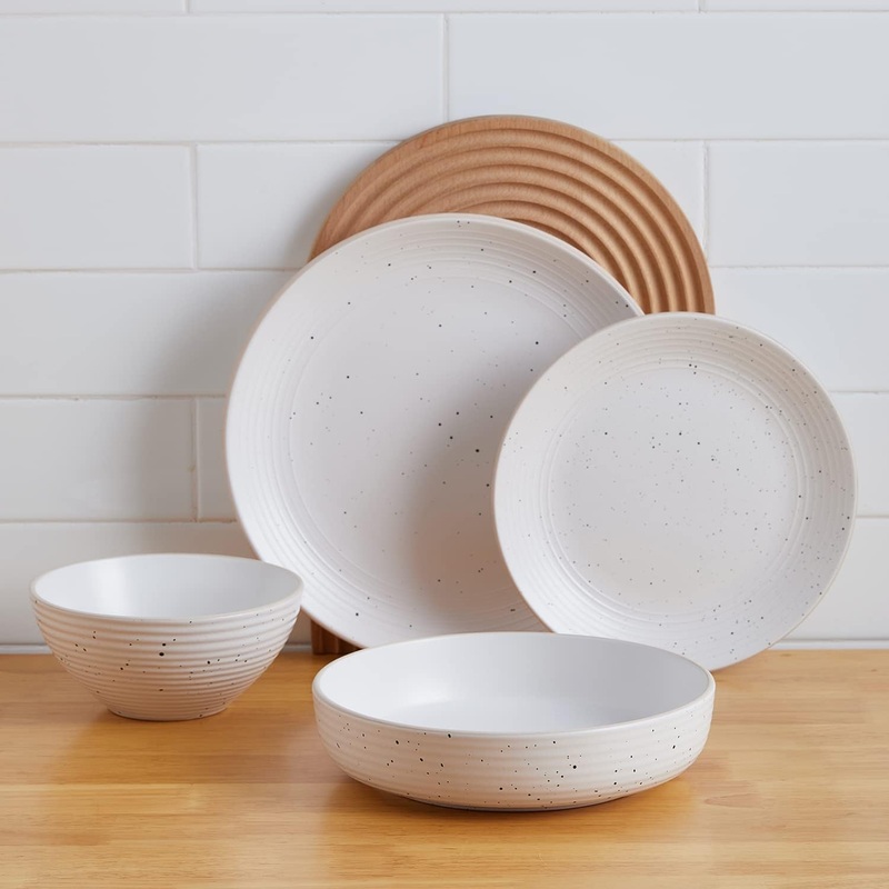 Stone Lain Lauren Stoneware Dinnerware Set, 16-Piece Service for 4, Off White | Bigbigmart.com