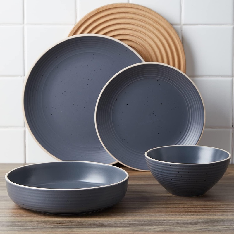 Stone Lain Lauren Stoneware Round Dinnerware Set, Charcoal, (Set of 16 Piece) | Bigbigmart.com