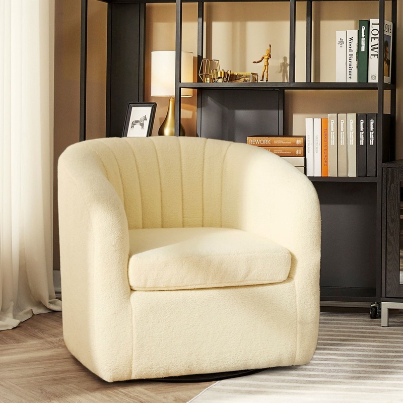Teamson Home Monroe Swivel Tub Accent Chair with Faux Shearing, Ivory | Bigbigmart.com